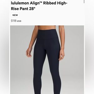 Lululemon High Rise Ribbed Align Legging size 2 Navy